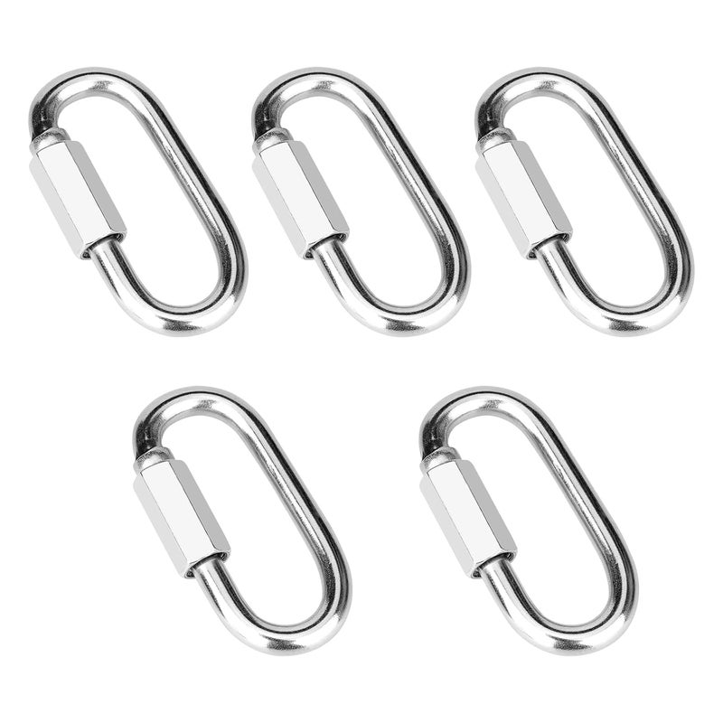 Vmuter 5 Pcs 2.3 Inch 316 Heavy Duty Stainless Steel Screw Chain Quick Links, D Shape 880LB Capacity Carabiner for Camping Pet Keychain Outdoor Equipment Locking Hammocks Harness Leash - Image 1